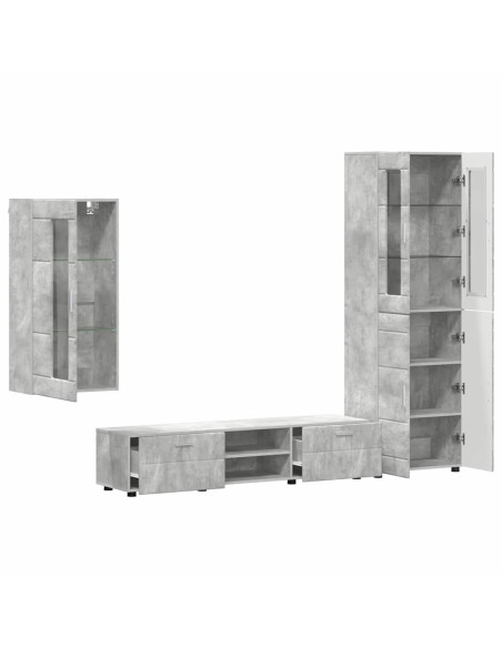 Set mobile TV con cassetto Grigio cemento Legno multistrato
