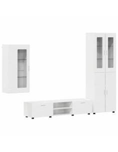 Set mobile TV con cassetto Bianco Lucido Legno multistrato 2