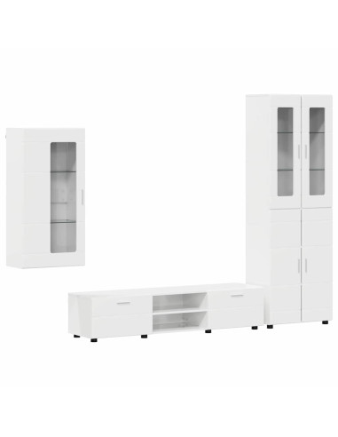 Set mobile TV con cassetto Bianco Lucido Legno multistrato