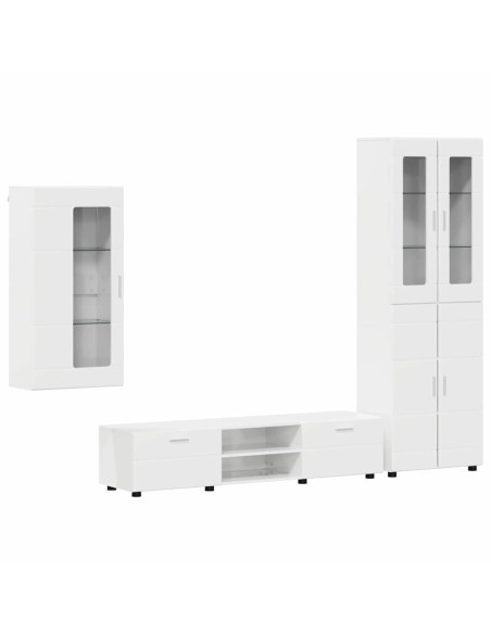 Set mobile TV con cassetto Bianco Lucido Legno multistrato