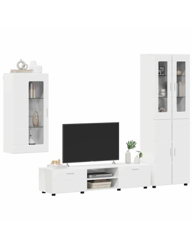 Set mobile TV con cassetto Bianco Lucido Legno multistrato