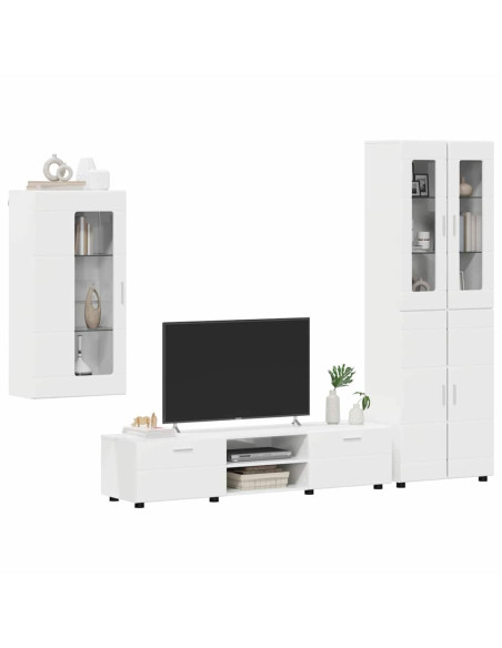 Set mobile TV con cassetto Bianco Lucido Legno multistrato