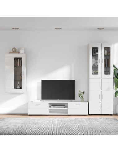 Set mobile TV con cassetto Bianco Lucido Legno multistrato