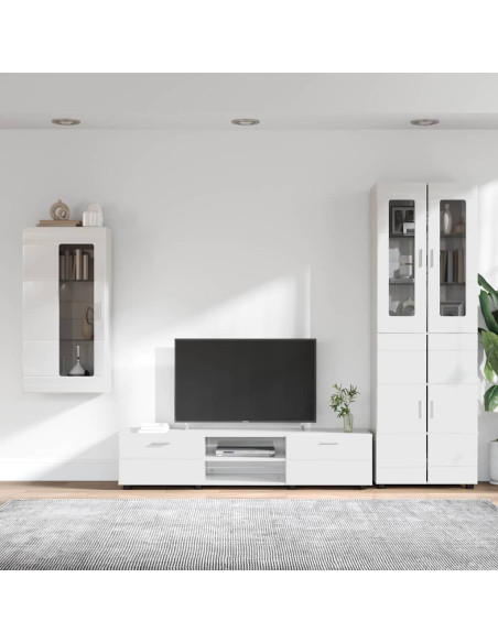 Set mobile TV con cassetto Bianco Lucido Legno multistrato