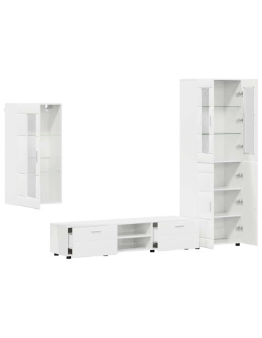 Set mobile TV con cassetto Bianco Lucido Legno multistrato