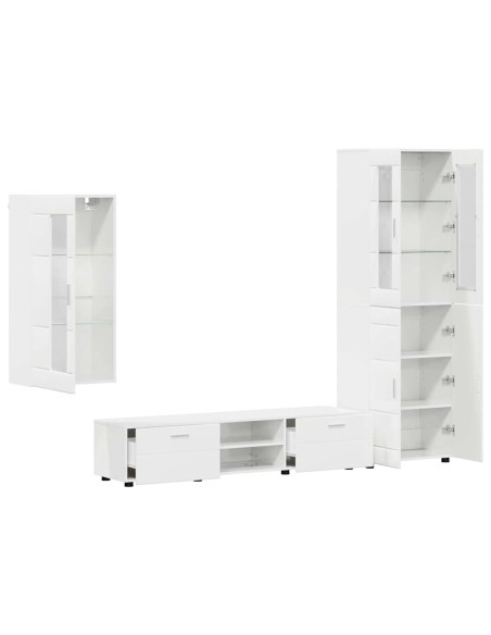 Set mobile TV con cassetto Bianco Lucido Legno multistrato