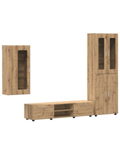 Set mobile TV con cassetto Rovere artigianale Legno multistrato 2