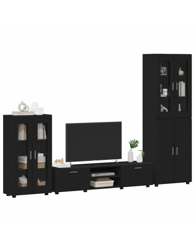 Set mobile TV con cassetto con porta Nero Legno multistrato