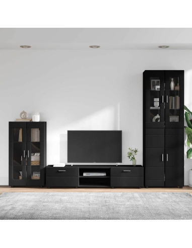 Set mobile TV con cassetto con porta Nero Legno multistrato