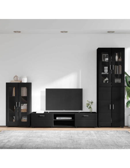 Set mobile TV con cassetto con porta Nero Legno multistrato