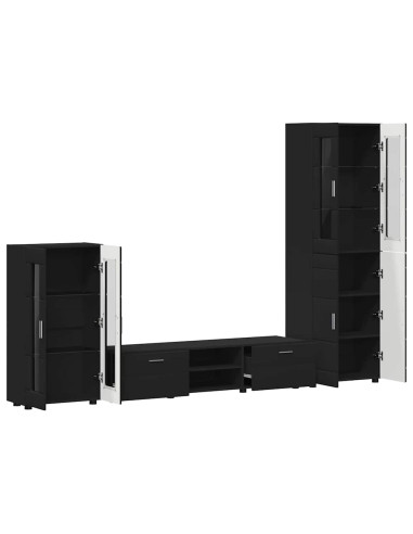 Set mobile TV con cassetto con porta Nero Legno multistrato
