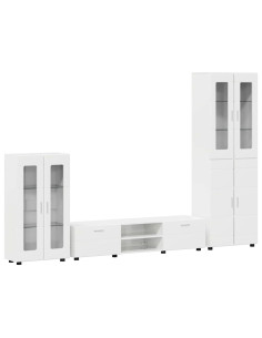 Set mobile TV con cassetto Bianco Lucido Legno multistrato 2