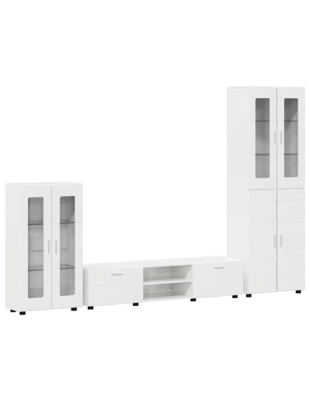 Set mobile TV con cassetto Bianco Lucido Legno multistrato