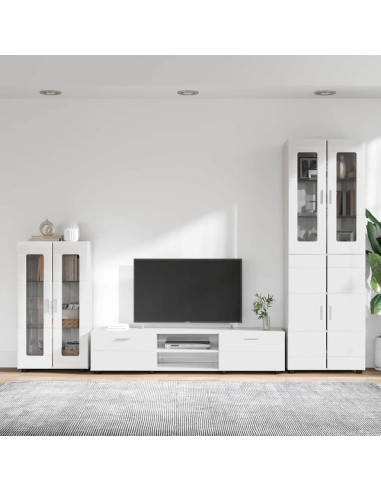 Set mobile TV con cassetto Bianco Lucido Legno multistrato
