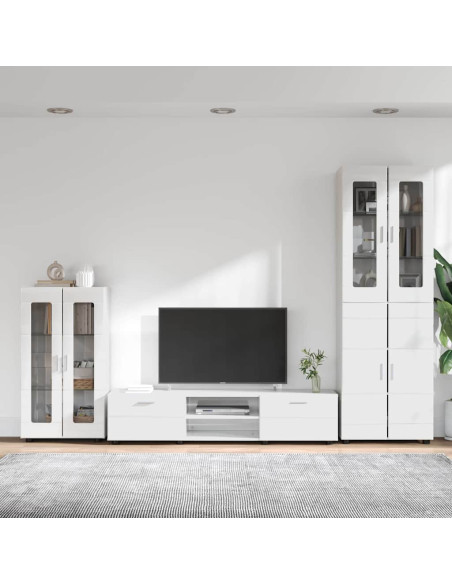Set mobile TV con cassetto Bianco Lucido Legno multistrato