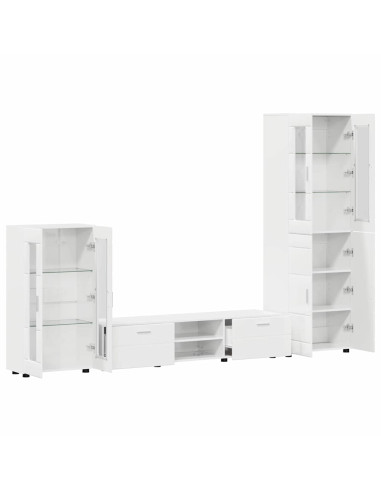 Set mobile TV con cassetto Bianco Lucido Legno multistrato