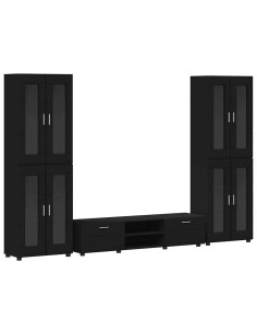 Set mobile TV con cassetto con porta Nero Legno multistrato 2