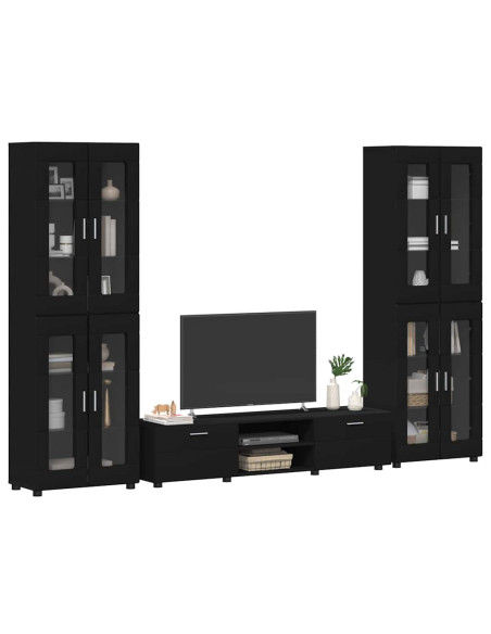 Set mobile TV con cassetto con porta Nero Legno multistrato