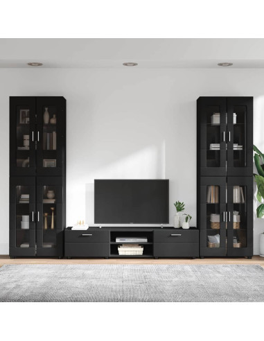 Set mobile TV con cassetto con porta Nero Legno multistrato