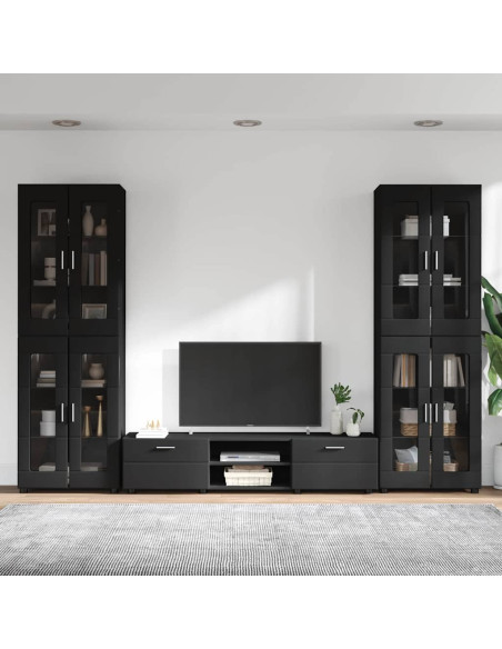 Set mobile TV con cassetto con porta Nero Legno multistrato