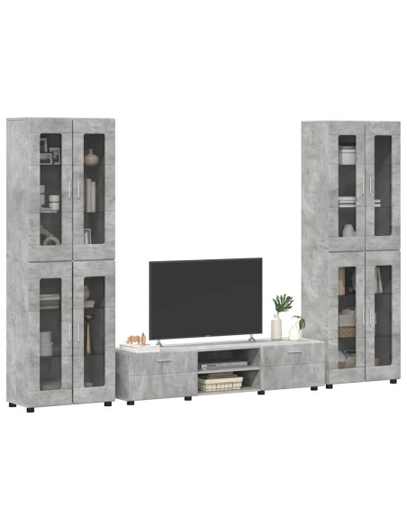Set mobile TV con cassetto Grigio cemento Legno multistrato