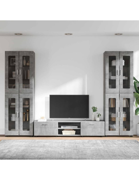 Set mobile TV con cassetto Grigio cemento Legno multistrato