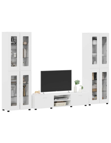 Set mobile TV con cassetto Bianco Lucido Legno multistrato