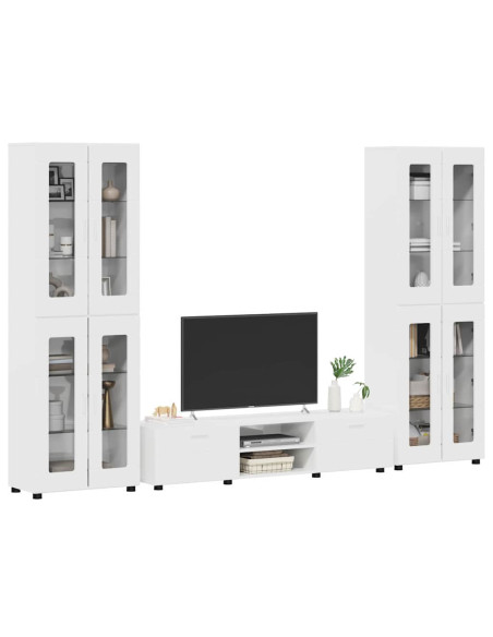 Set mobile TV con cassetto Bianco Lucido Legno multistrato