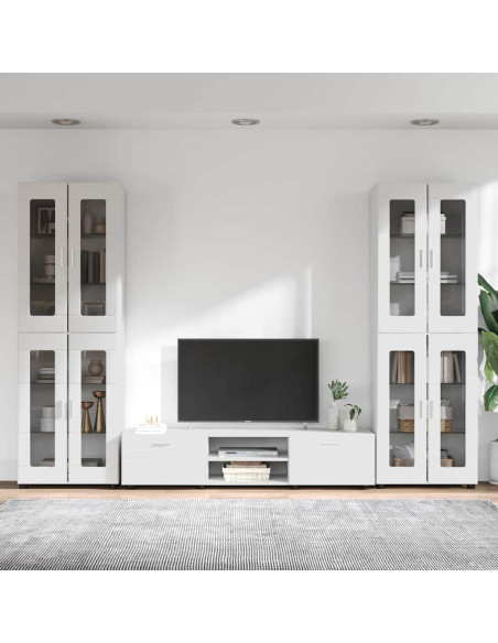 Set mobile TV con cassetto Bianco Lucido Legno multistrato