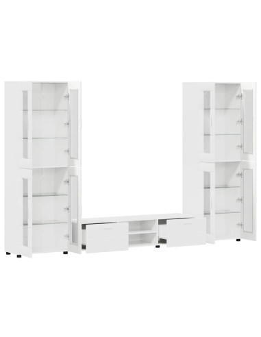 Set mobile TV con cassetto Bianco Lucido Legno multistrato
