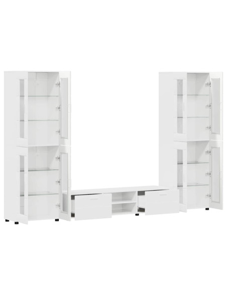 Set mobile TV con cassetto Bianco Lucido Legno multistrato