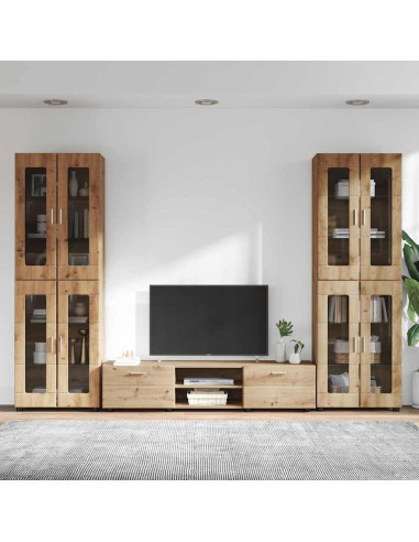 Set mobile TV con cassetto Rovere artigianale Legno multistrato