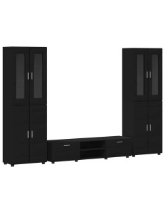 Set mobile TV con cassetto con porta Nero Legno multistrato 2