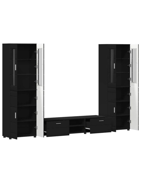 Set mobile TV con cassetto con porta Nero Legno multistrato