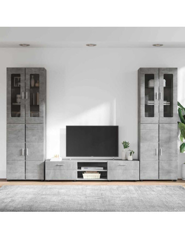Set mobile TV con cassetto Grigio cemento Legno multistrato