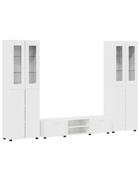 Set mobile TV con cassetto Bianco Lucido Legno multistrato