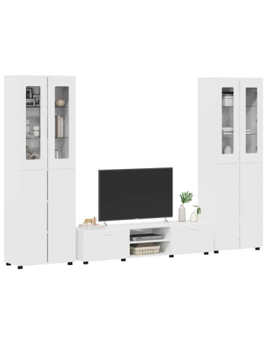 Set mobile TV con cassetto Bianco Lucido Legno multistrato