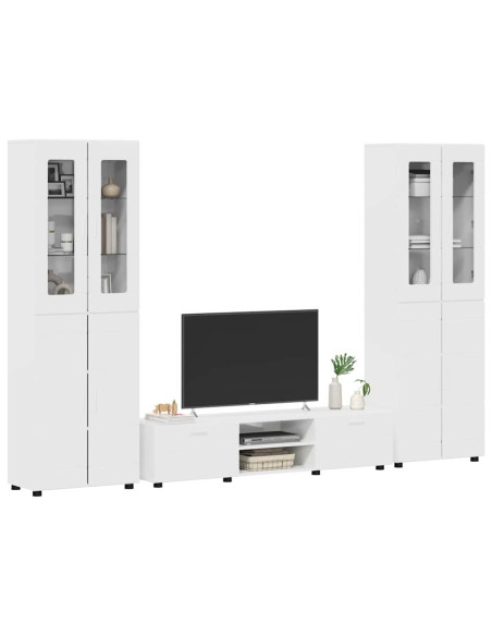 Set mobile TV con cassetto Bianco Lucido Legno multistrato