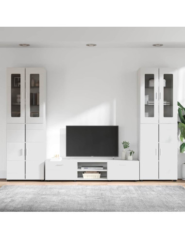 Set mobile TV con cassetto Bianco Lucido Legno multistrato