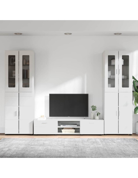 Set mobile TV con cassetto Bianco Lucido Legno multistrato