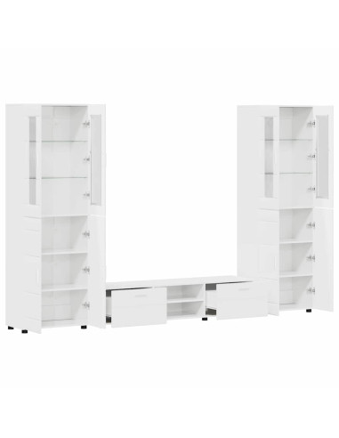 Set mobile TV con cassetto Bianco Lucido Legno multistrato