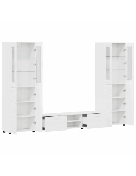 Set mobile TV con cassetto Bianco Lucido Legno multistrato