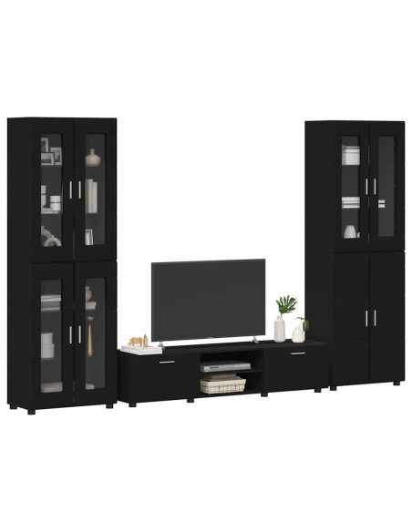 Set mobile TV con cassetto con porta Nero Legno multistrato