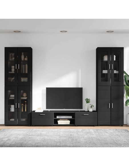 Set mobile TV con cassetto con porta Nero Legno multistrato