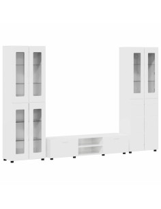 Set mobile TV con cassetto Bianco Lucido Legno multistrato 2