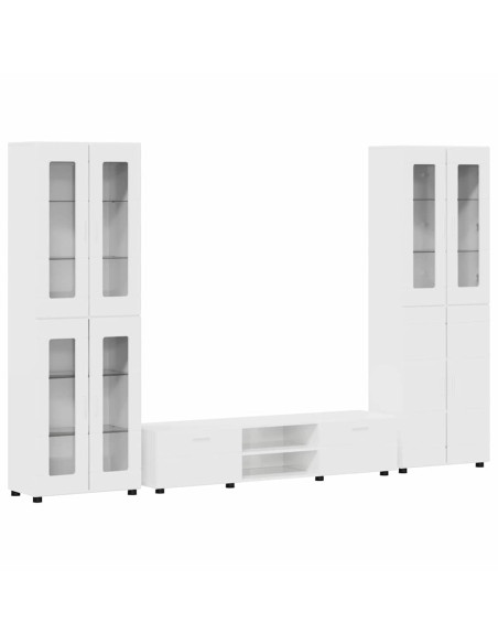 Set mobile TV con cassetto Bianco Lucido Legno multistrato
