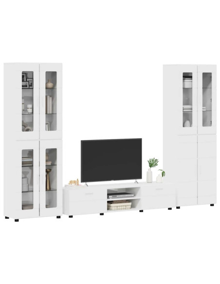 Set mobile TV con cassetto Bianco Lucido Legno multistrato