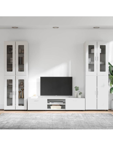 Set mobile TV con cassetto Bianco Lucido Legno multistrato