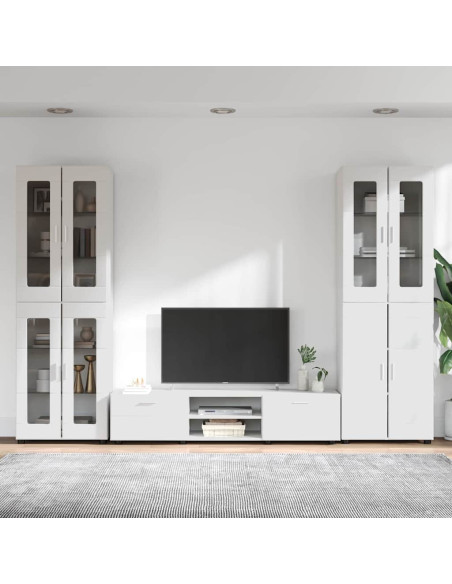Set mobile TV con cassetto Bianco Lucido Legno multistrato