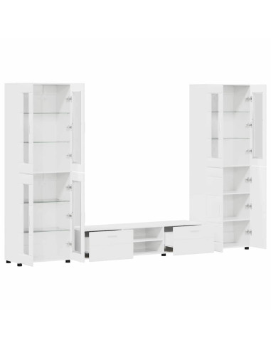Set mobile TV con cassetto Bianco Lucido Legno multistrato